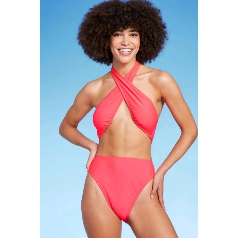 NEW Wild Fable Cross Front Halter One Piece Coral Monokini